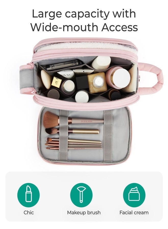 BAGSMART Travel Toiletry Bag for Women, Puffy Cosmetic Makeup Bag Organizer, Large Wide-open Travel Organizer for Toiletries, Dopp Kit Water-resistant Makeup Case for Accessories-Beige - Image 5